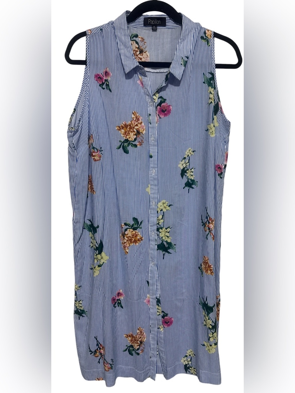 Papillon Floral Stripe Sleeveless Tunic Blouse – XL